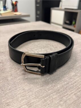 Church’s Black Calf Leather Men's Belt with Silver Buckle